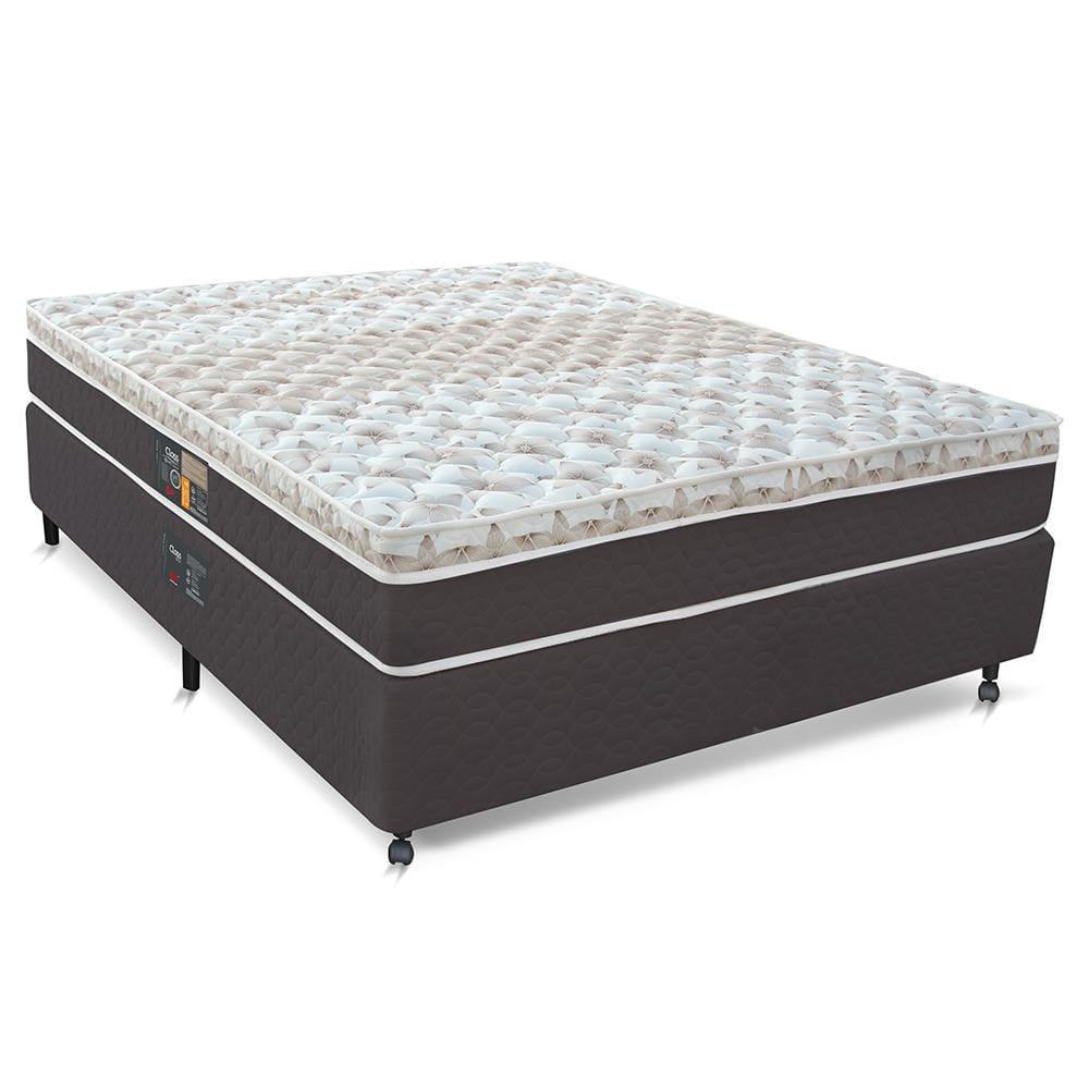 Cama Box Casal Castor Sleep Class Hibrido com Mola Ensacada 64x138x188cm – Branco, Cinza e Marrom - 1