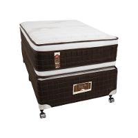 Cama Box Solteiro Castor Selle P Double com Revestimento em Tecido Suede + Colchão com Molejo Tecnopedic, Euro Pillow 34x88x188cm – Marrom e Bege - 1