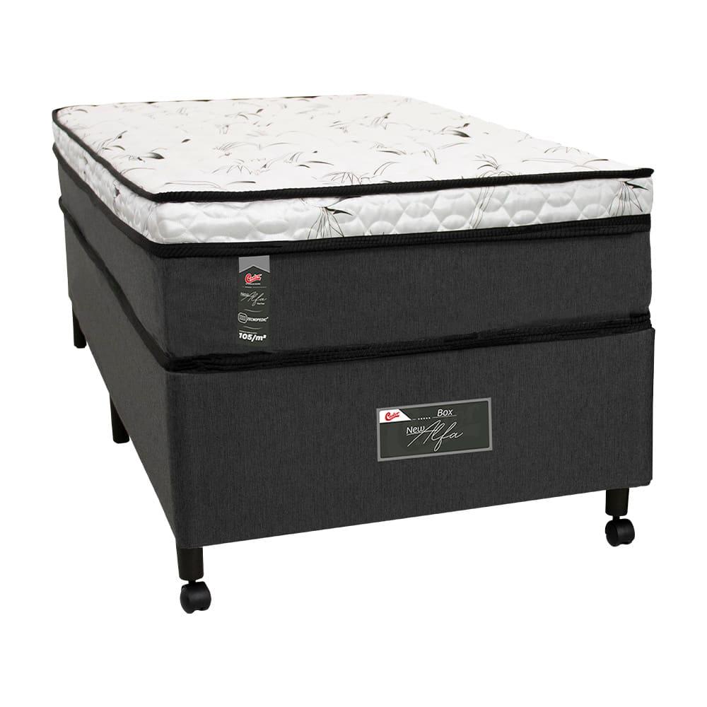 Cama Box Solteiro Castor New Alfa One em tecido Poliéster Cinza + Colchão de com Molejo Tecnopedic, Euro Pillow em Malha 24x88x188cm - 1