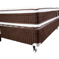 Cama Box Viúva Castor Selle P Double com Revestimento em Tecido Suede + Colchão com Molejo Tecnopedic, Euro Pillow 34x128x198cm – Marrom e Bege