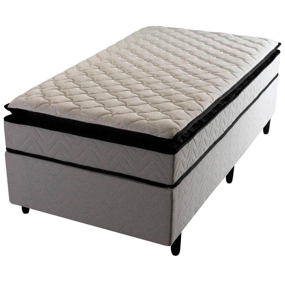Cama Box de Solteiro Hellen Titanium com Espuma D28, Pillow Top e Revestimento em Tecido Malha 62x88x188cm - Cinza/Preto - 1