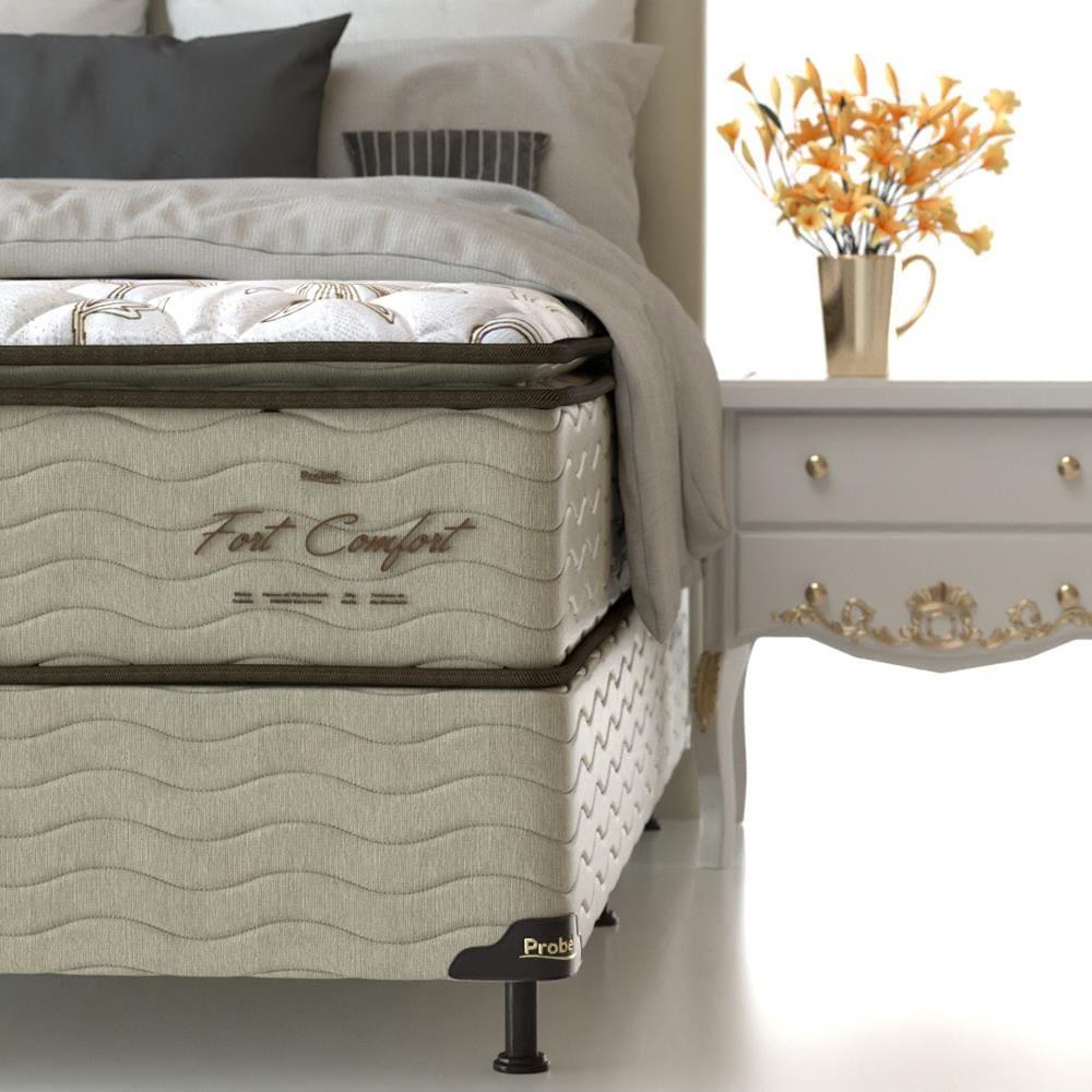 Cama Box de Solteiro Probel Fort Comfort com Pillow Top e Molas Prolastic 72x88x188cm - Branco/Bege - 4