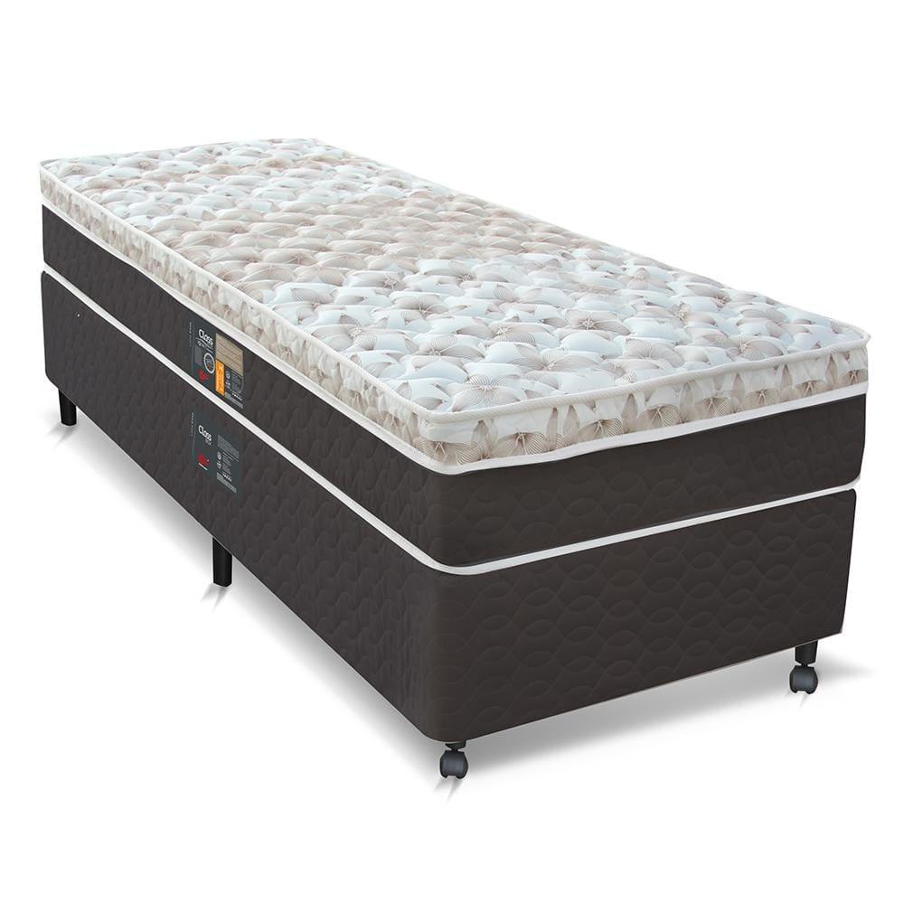 Cama Box Solteirão Castor Sleep Class Hibrido com Mola Ensacada 64x96x203cm – Branco, Cinza e Marrom - 1