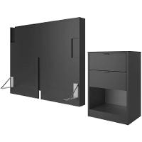 Cabeceira para Cama Box Casal e Queen Bartira Diplomata com Revestimento em Finish Foil + Mesa de Cabeceira Bartira Diplomata com 2 Gavetas - Grafite - 1