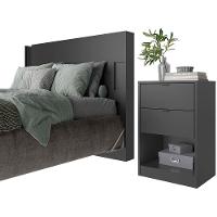 Cabeceira para Cama Box Casal e Queen Bartira Diplomata com Revestimento em Finish Foil + Mesa de Cabeceira Bartira Diplomata com 2 Gavetas - Grafite - 3