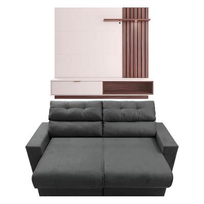 Sofá 3 lugares Cama Inbox Clean Reclinável - 190 cm de largura + Painel Home Suspenso Colibri Tocantins com 160 cm de largura para TVs de até 60"