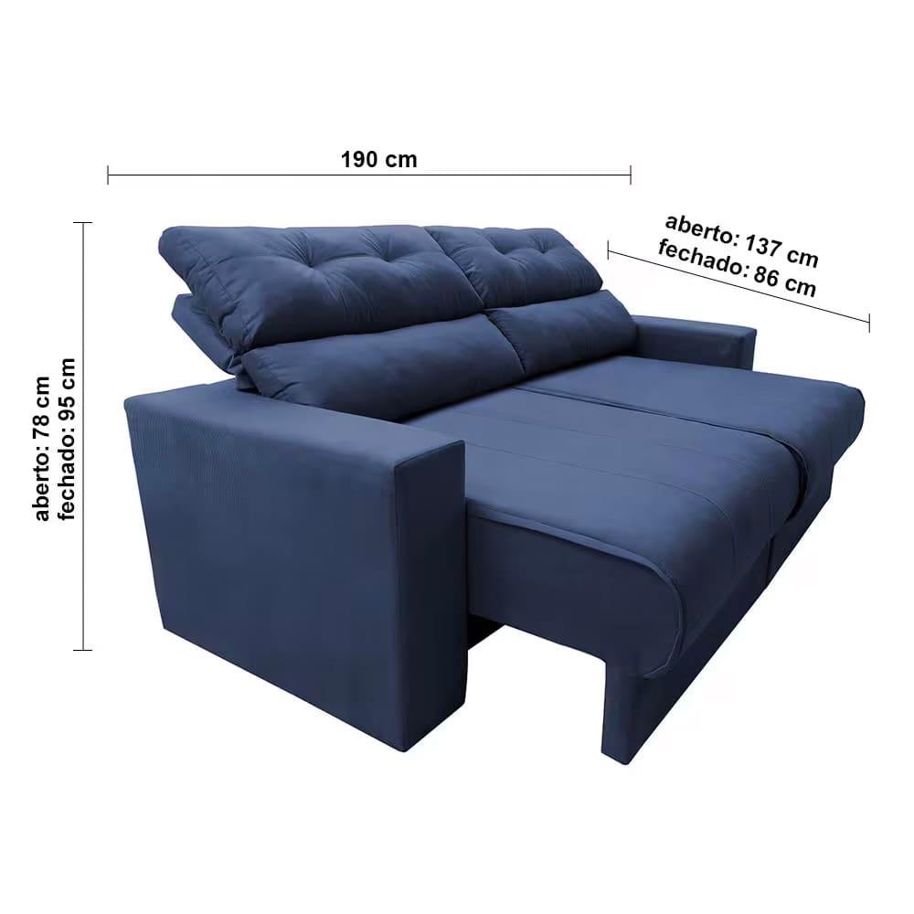 Sofá 3 lugares Cama Inbox Clean Reclinável - 190 cm de largura + Painel Home Suspenso Colibri Tocantins com 160 cm de largura para TVs de até 60" - 5