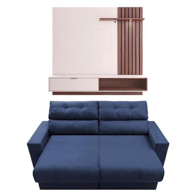 Sofá 3 lugares Cama Inbox Clean Reclinável - 190 cm de largura + Painel Home Suspenso Colibri Tocantins com 160 cm de largura para TVs de até 60"