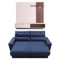 Sofá 3 lugares Cama Inbox Clean Reclinável - 190 cm de largura + Painel Home Suspenso Colibri Tocantins com 160 cm de largura para TVs de até 60" - 1
