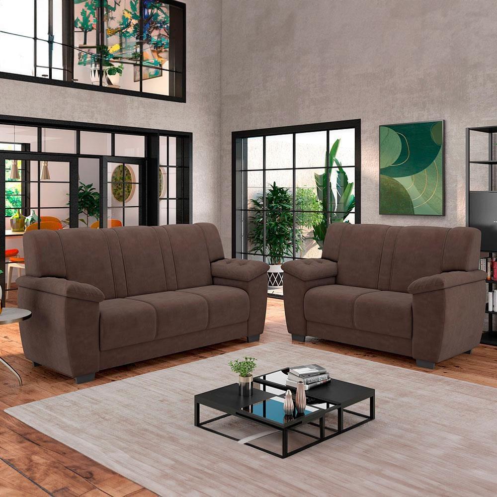 Sofá 3 e 2 Lugares Luizzi Roma II com Revestimento em Veludo - 1