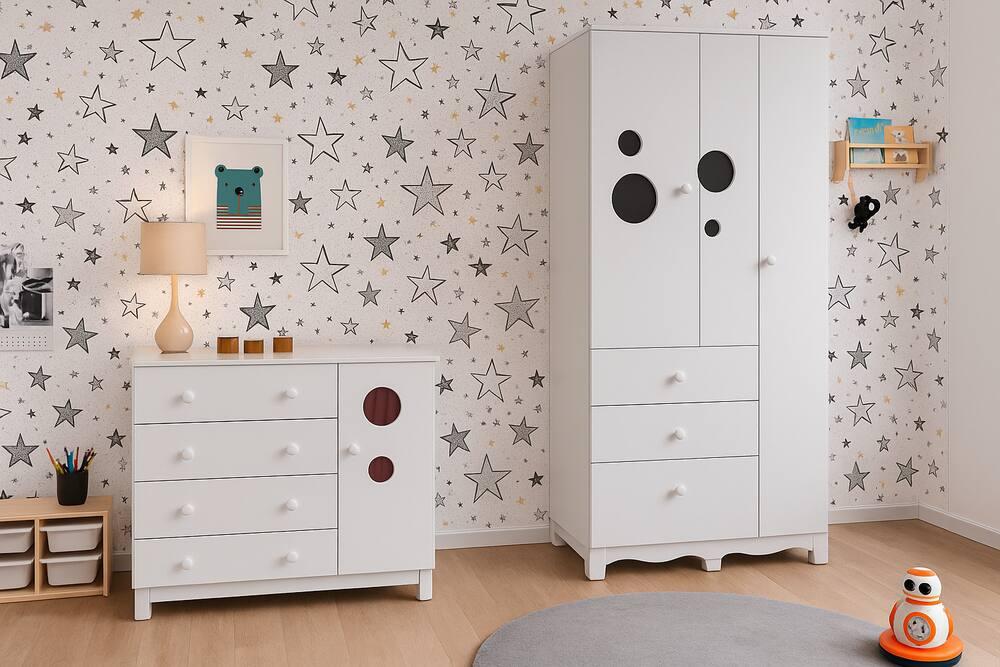 Guarda-Roupa Infantil Peroba Móveis Duda com 3 Portas, 3 Gavetas + Cômoda Duda Plus com 4 Gavetas - 8