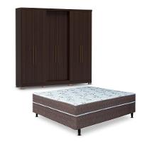 Guarda-Roupa Casal Bartira Napoli UP 6 Portas e 4 Gavetas + Cama Box Conjugada Casal Umaflex New Florença com Molas Ensacadas 55x138x188cm - 1