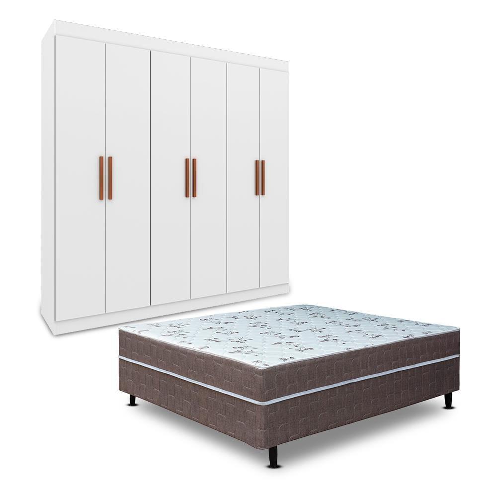 Guarda-Roupa Casal Bartira Ville com 6 Portas e 2 Gavetas + Cama Box Conjugada Casal Umaflex New Florença com Molas Ensacadas 55x138x188cm - 1