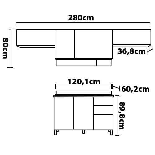 Cozinha Completa Bartira Rubi com 6 Portas, 3 Gavetas e 3 Prateleiras - 280cm de largura - 7