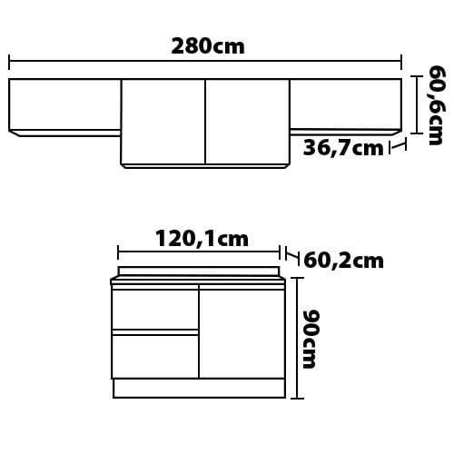 Cozinha Completa Bartira Linea com 5 Portas, 3 Gavetas e 2 Prateleiras - 280cm de largura - 8