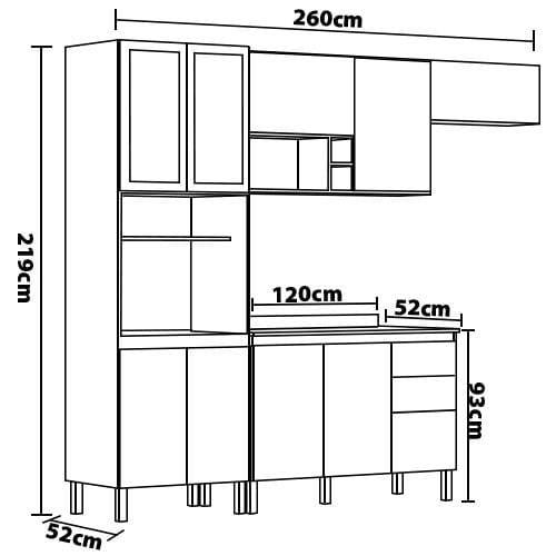 Cozinha Completa Demóbile Firenze com 10 Portas, 2 Gavetas e 7 Prateleiras - 259,5cm de largura - 7