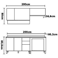 Cozinha Completa Bartira Rubi com 5 Portas, 3 Gavetas e 3 Prateleiras - 200cm de largura - 8