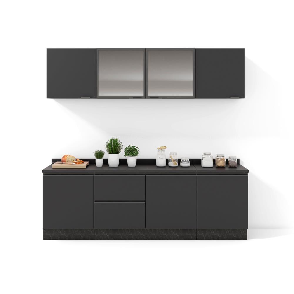 Cozinha Completa Bartira Línea com 7 Portas, 3 Gavetas e 6 Prateleiras - 200cm de largura - 1