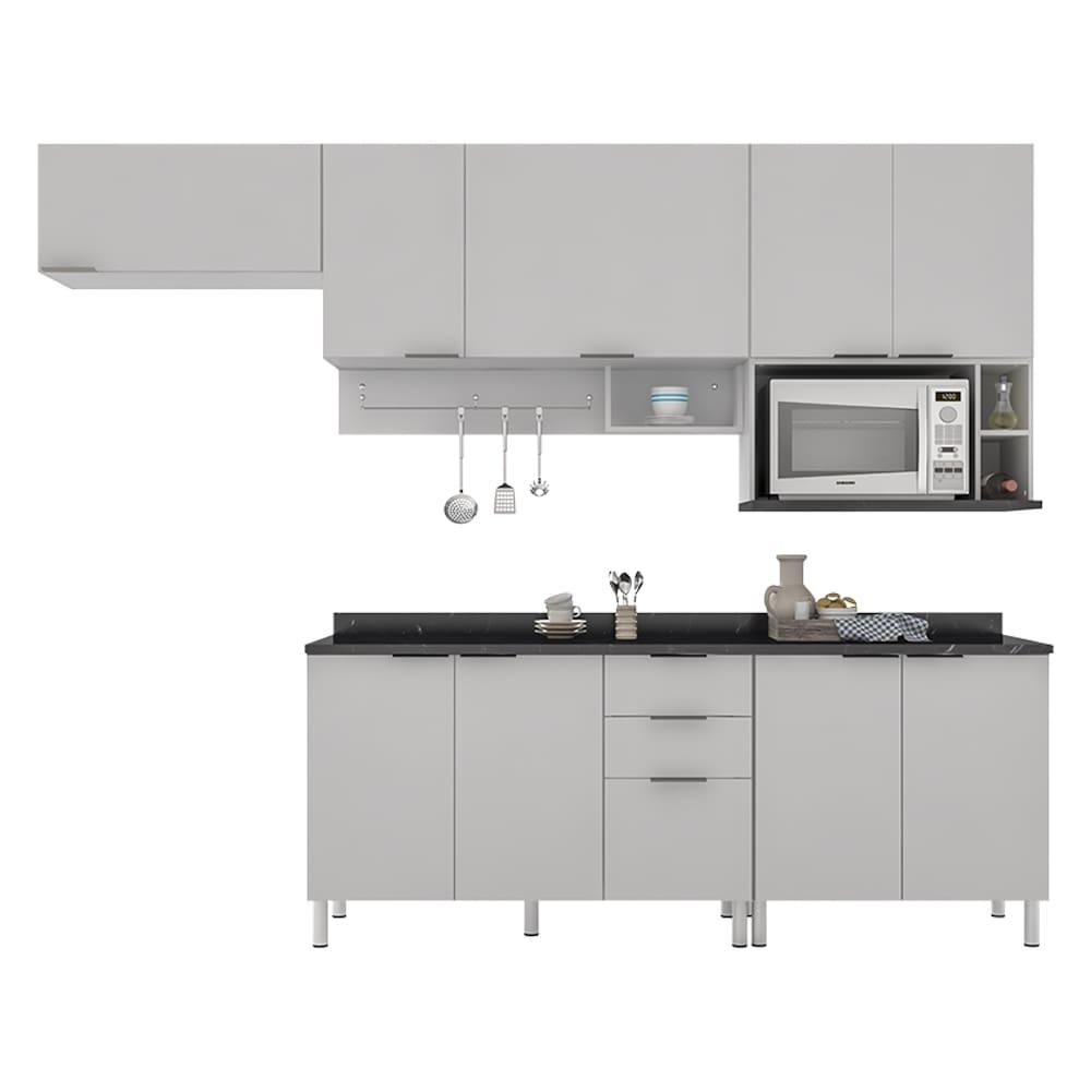 Cozinha Completa Bartira Rubi com 9 Portas, 3 Gavetas e 5 Prateleiras - 280cm de largura - 1