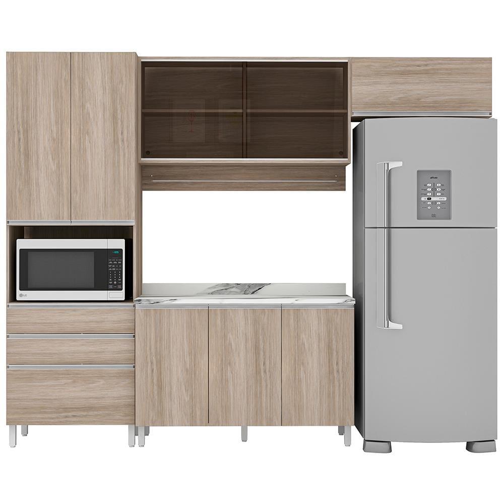 Cozinha Completa Bartira Amazonita com 8 Portas, 6 Prateleiras e 3 Gavetas - 271cm de largura - 2