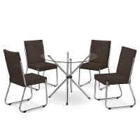 Mesa de Jantar Aço Nobre Leticia com Tampo de Vidro e 4 Cadeiras Liz com Assento Estofado Revestido em Suede - 1