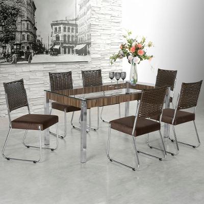 Mesa de Jantar Aço Nobre Claudia com Tampo Kanon e 6 Cadeiras