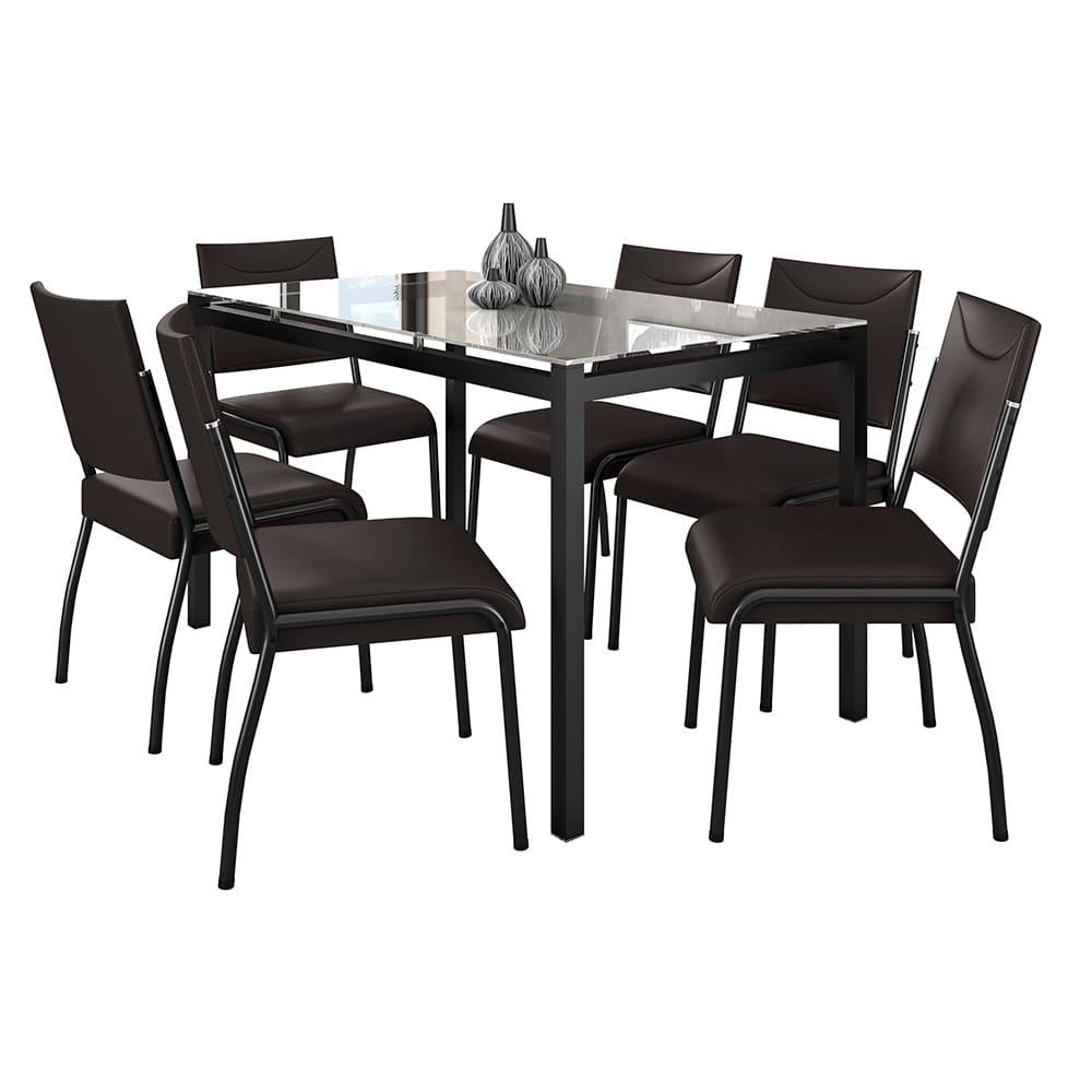 Mesa de Jantar Retangular Fabone Alexa Tampo de Vidro 140x80cm com 6 Cadeiras Dora Revestidas em Courino - 2