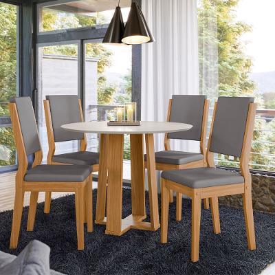 Mesa de Jantar Redonda New Ceval Copenhague com 4 Cadeiras Estofadas