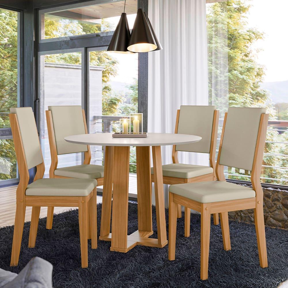 Mesa de Jantar Redonda New Ceval Copenhague com 4 Cadeiras Estofadas - 1