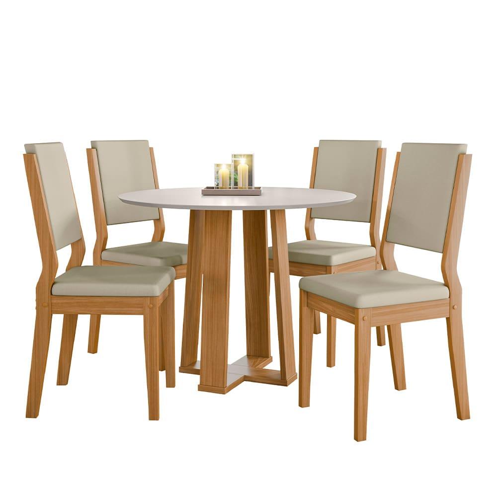 Mesa de Jantar Redonda New Ceval Copenhague com 4 Cadeiras Estofadas - 4