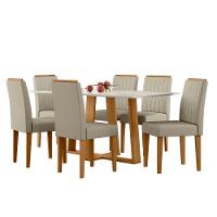 Mesa de Jantar Retangular New Ceval Amsterdam com 6 Cadeiras Estofadas e Revestidas
