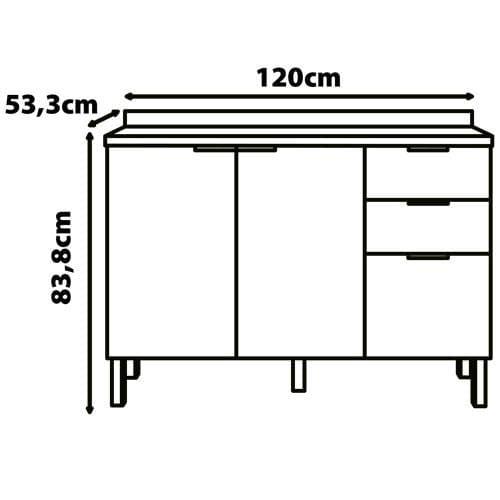 Balcão Bartira Universal com 2 Portas e 3 Gavetas - 120 cm de Largura - 3