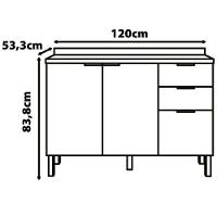 Balcão Bartira Universal com 2 Portas e 3 Gavetas - 120 cm de Largura - 3
