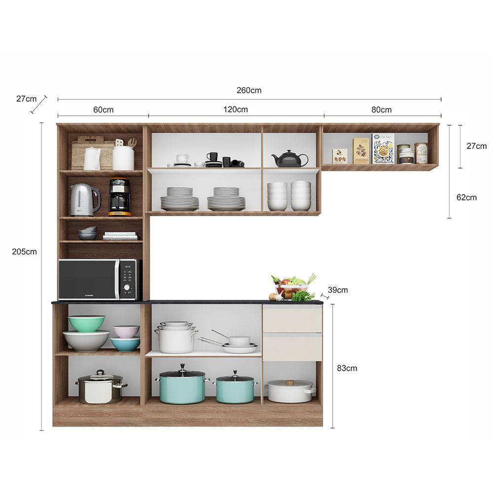 Cozinha Compacta Poliman Paris com 9 Portas, 2 Gavetas e 6 Prateleiras - 260cm de largura - 4