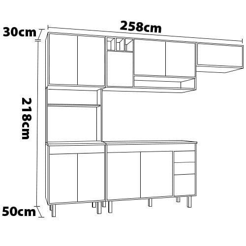 Cozinha Compacta Poliman Barcelona com Balcão, 11 Portas, 2 Gavetas, Nicho e Adega para 3 Garrafas - 258cm de largura - 5
