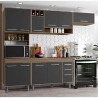 Cozinha Compacta Poliman Barcelona com Balcão, 11 Portas, 2 Gavetas, Nicho e Adega para 3 Garrafas - 258cm de largura - 1