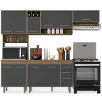 Cozinha Compacta Poliman Barcelona com Balcão, 11 Portas, 2 Gavetas, Nicho e Adega para 3 Garrafas - 258cm de largura - 2