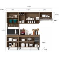 Cozinha Compacta Poliman Barcelona com Balcão, 11 Portas, 2 Gavetas, Nicho e Adega para 3 Garrafas - 258cm de largura