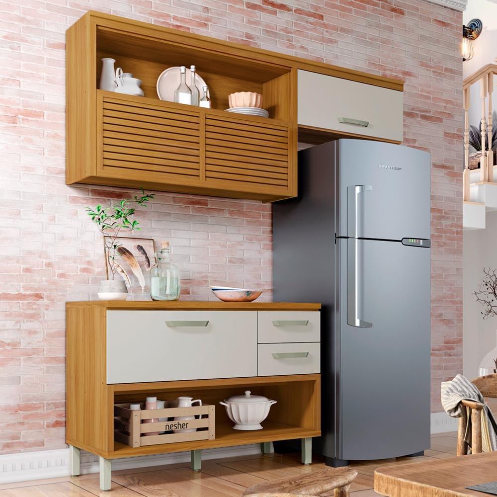 Cozinha Compacta em MDF Nesher Princesa com 3 Portas, 6 Prateleiras e 2 Gavetas - 200cm de largura - 1