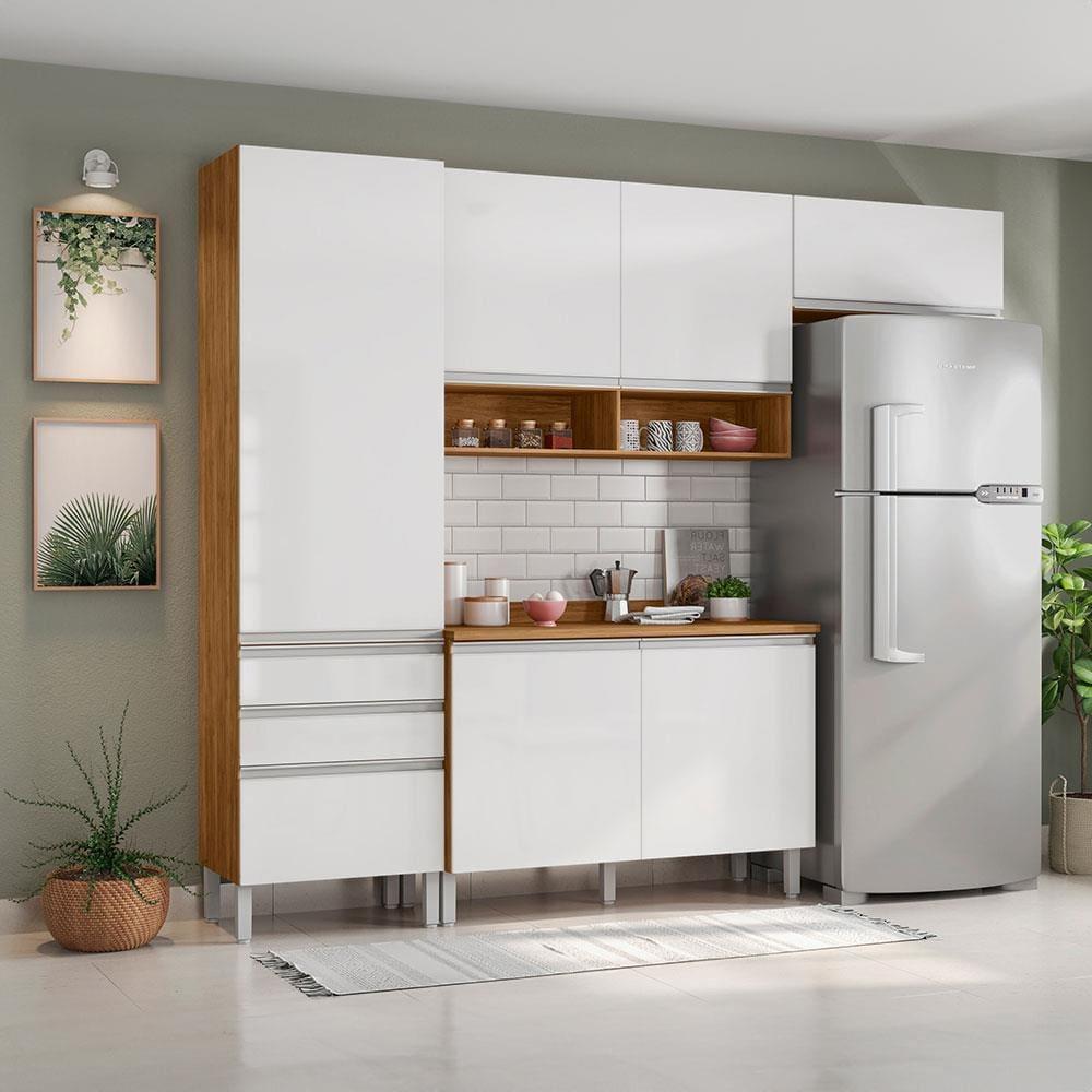 Cozinha Compacta Bartira Jaspe com 6 Portas, 3 Gavetas e 6 Prateleiras - 260,4cm de largura - 1