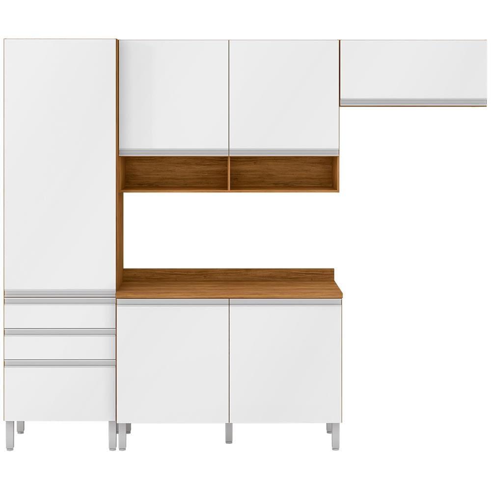 Cozinha Compacta Bartira Jaspe com 6 Portas, 3 Gavetas e 6 Prateleiras - 260,4cm de largura - 2