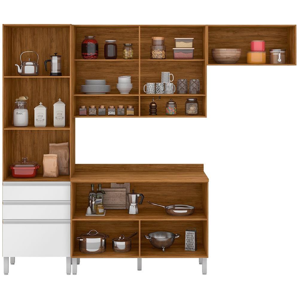 Cozinha Compacta Bartira Jaspe com 6 Portas, 3 Gavetas e 6 Prateleiras - 260,4cm de largura - 3