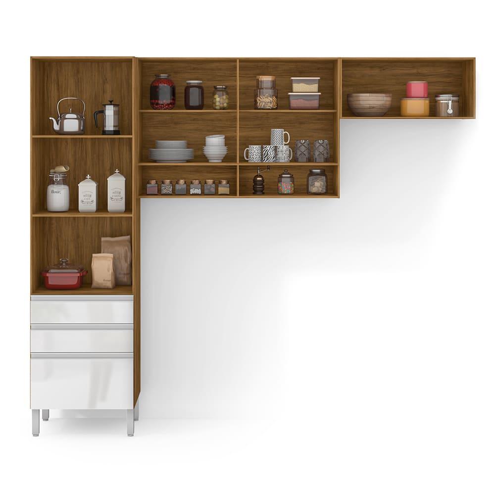 Cozinha Compacta Bartira Jaspe com 6 Portas, 3 Gavetas e 6 Prateleiras - 260,4cm de largura - 4