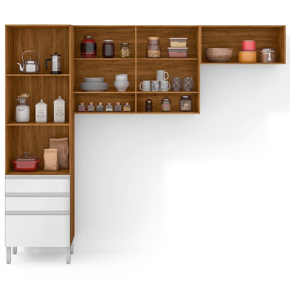 Cozinha Compacta Bartira Jaspe com 6 Portas, 3 Gavetas e 6 Prateleiras - 260,4cm de largura - 5