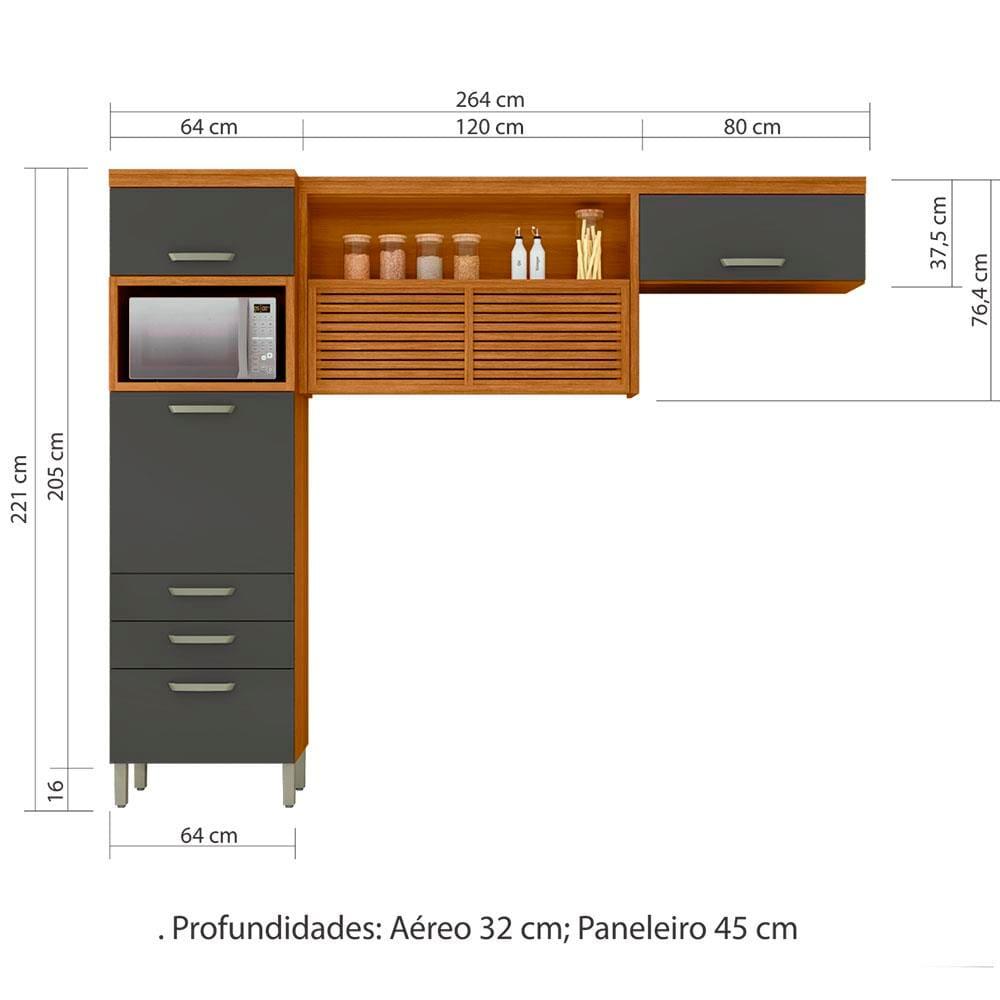 Cozinha Compacta Nesher Princesa com 4 Portas, 3 Gavetas e 9 Prateleiras - 264cm de largura - 5