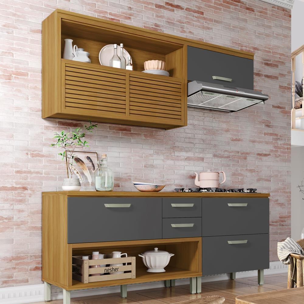 Cozinha Compacta Nesher Princesa com 4 Portas 3 Gavetas e 7 Prateleiras - 200cm de largura - 1