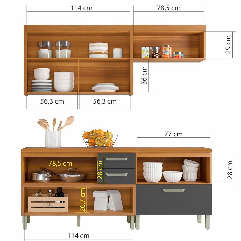 Cozinha Compacta Nesher Princesa com 4 Portas 3 Gavetas e 7 Prateleiras - 200cm de largura - 3