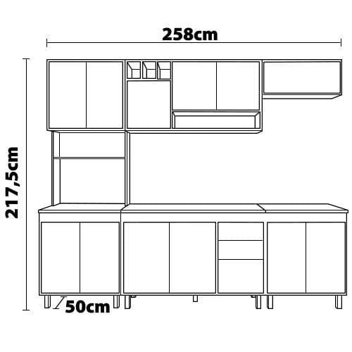 Cozinha Compacta Poliman Barcelona com 13 Portas, 2 Gavetas, 5 Prateleiras e Nicho para Micro-ondas - 258cm de largura - 5