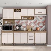 Cozinha Compacta Poliman Barcelona com 13 Portas, 2 Gavetas, 5 Prateleiras e Nicho para Micro-ondas - 258cm de largura - 1