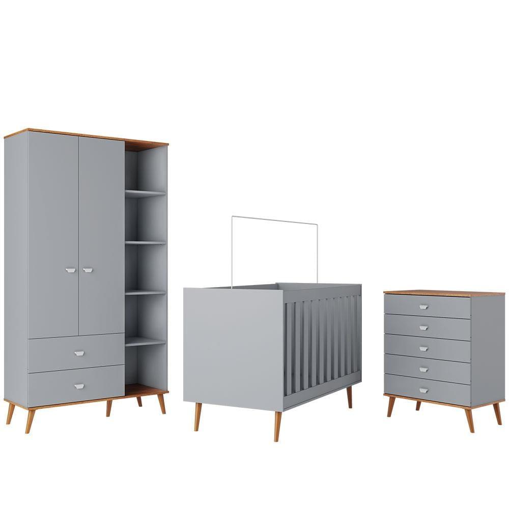 Guarda-Roupa Bartira Ternura com 5 Nichos, 2 Portas, 2 Gavetas + Cômoda Ternura com 5 Gavetas + Berço Móveis Estrela Ternura - 2